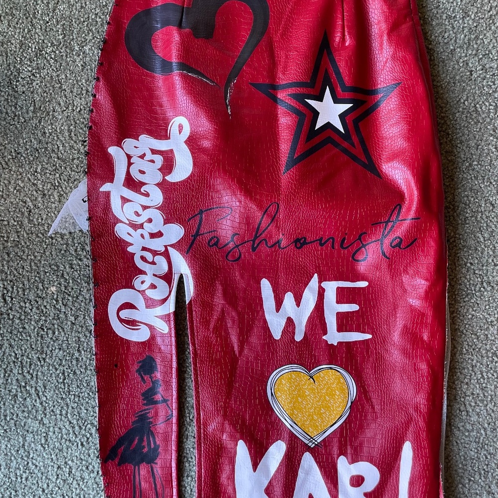 Custom red leather skirt